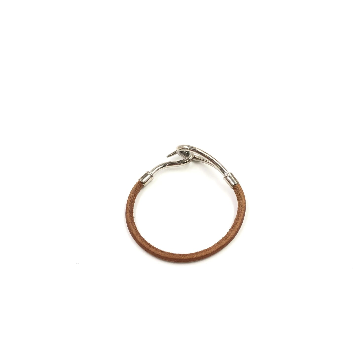 Hermes Jumbo Hook Braided Leather and Metal, Brown, Leather, Bracelet