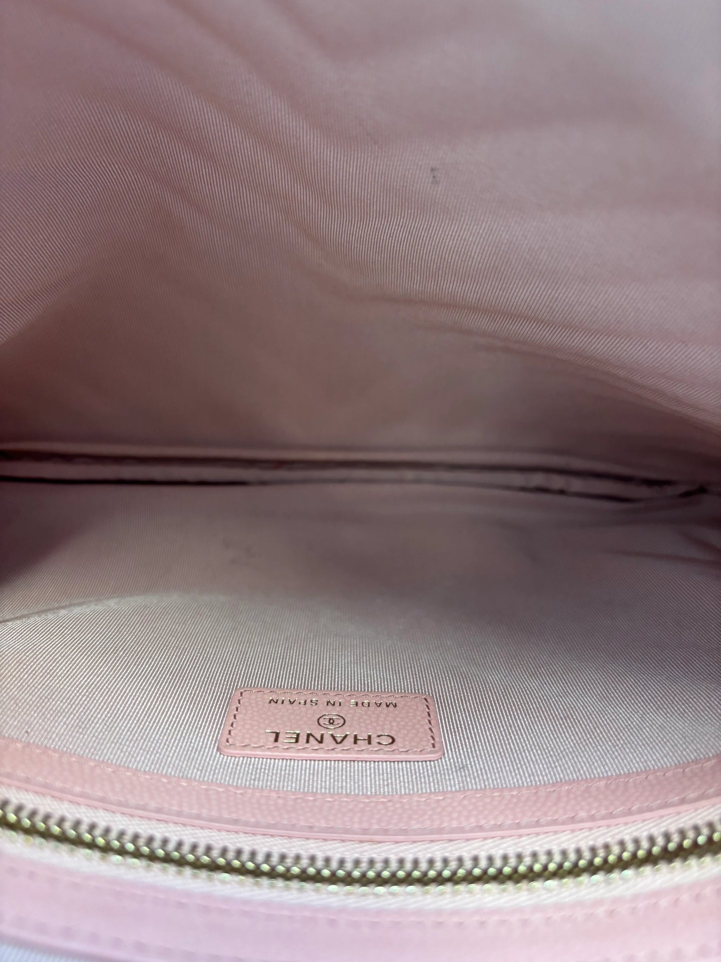 Chanel O Case Clutch Chevron Caviar, Pink, Leather, Clutch