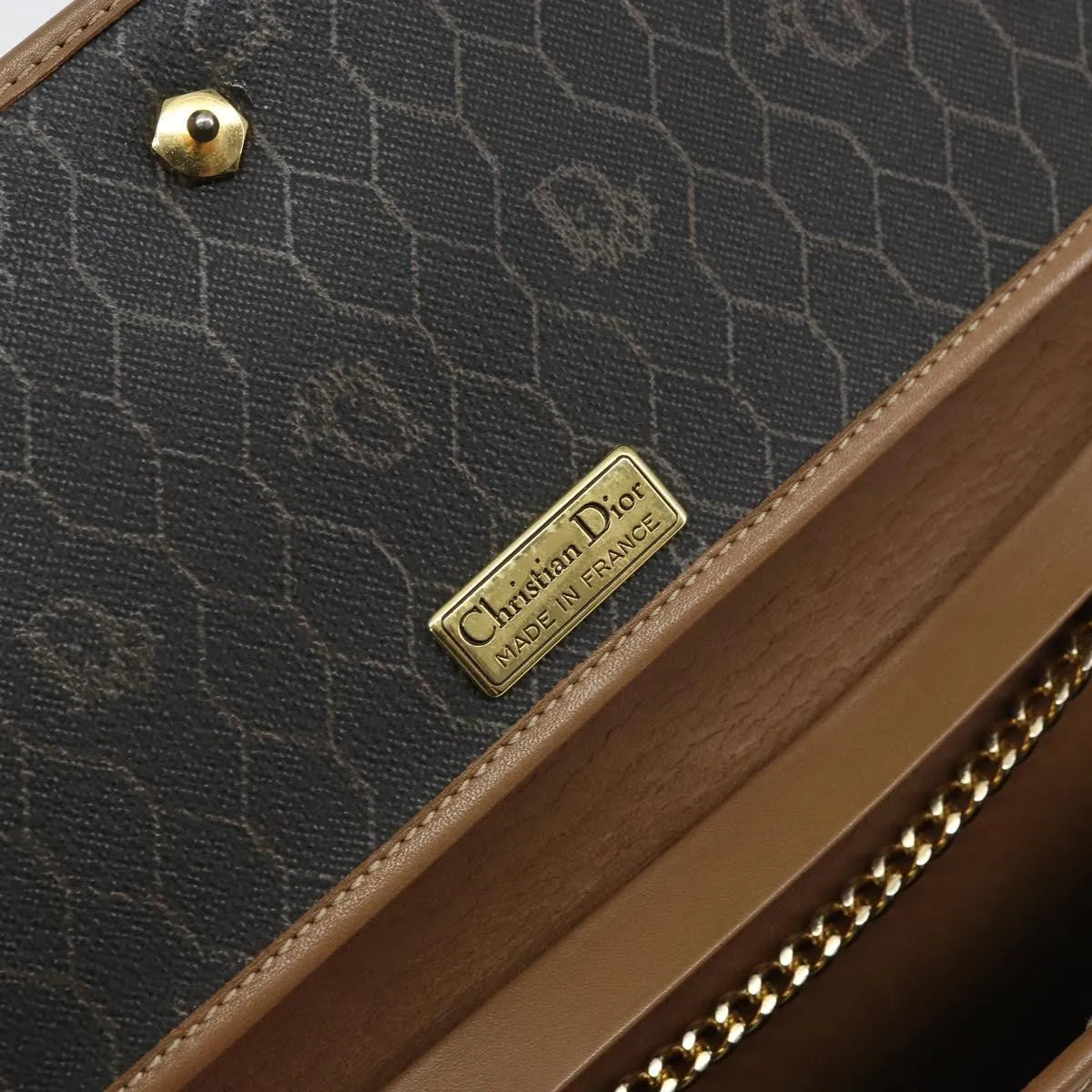 Christian Dior Vintage Honeycomb chain Canvas, Black, Canvas, Shoulder Bag