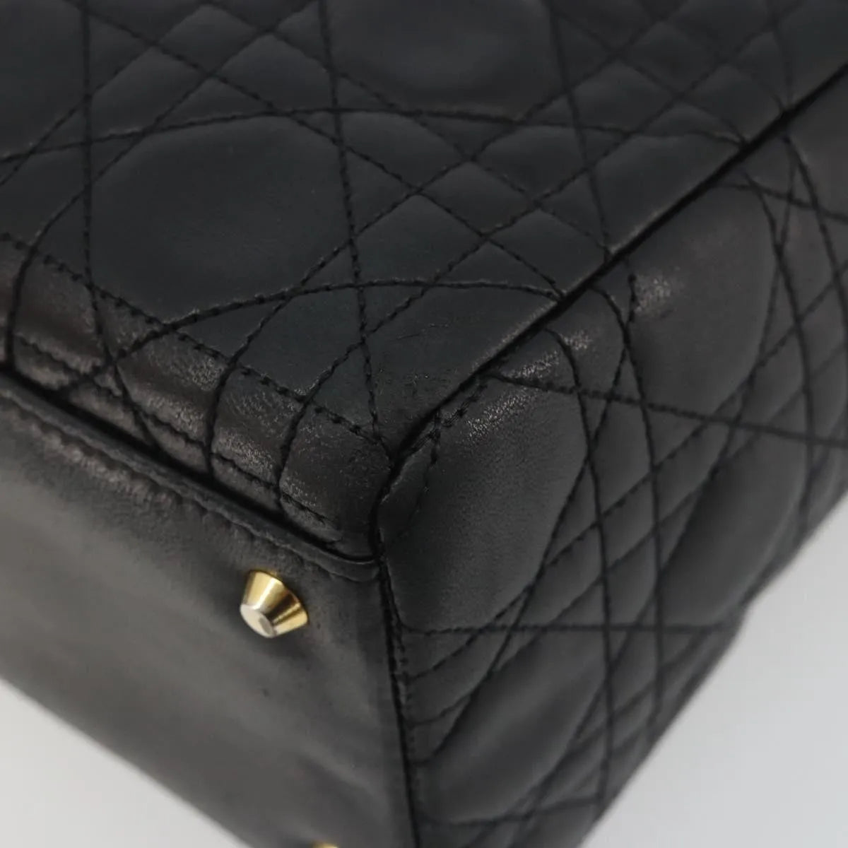 Christian Dior Vintage Lady Dior Cannage Quilt Lambskin, Black, Leather, Handbag