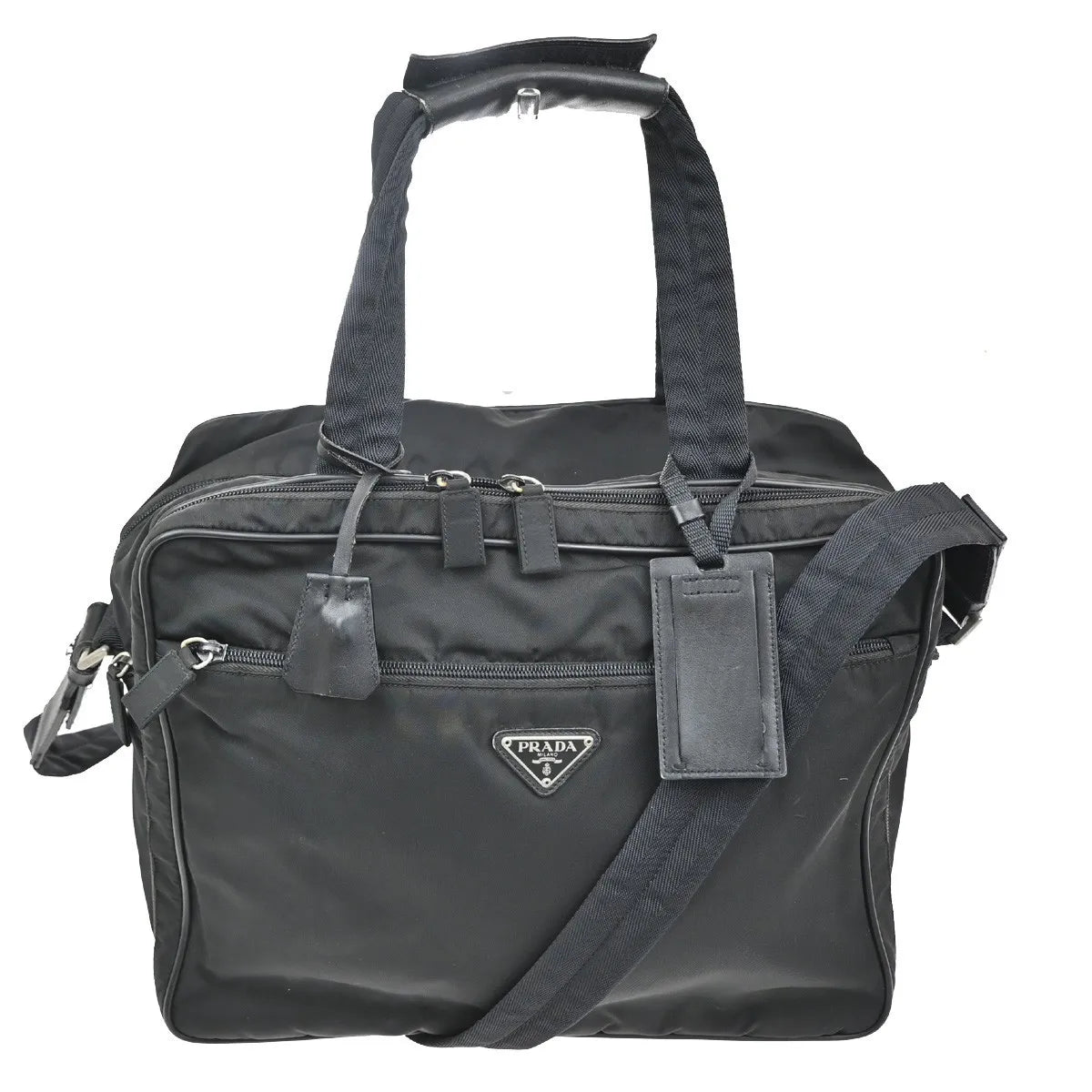 Prada Expandable Front Zip Boston Tessuto, Black, Nylon, Travel Bag