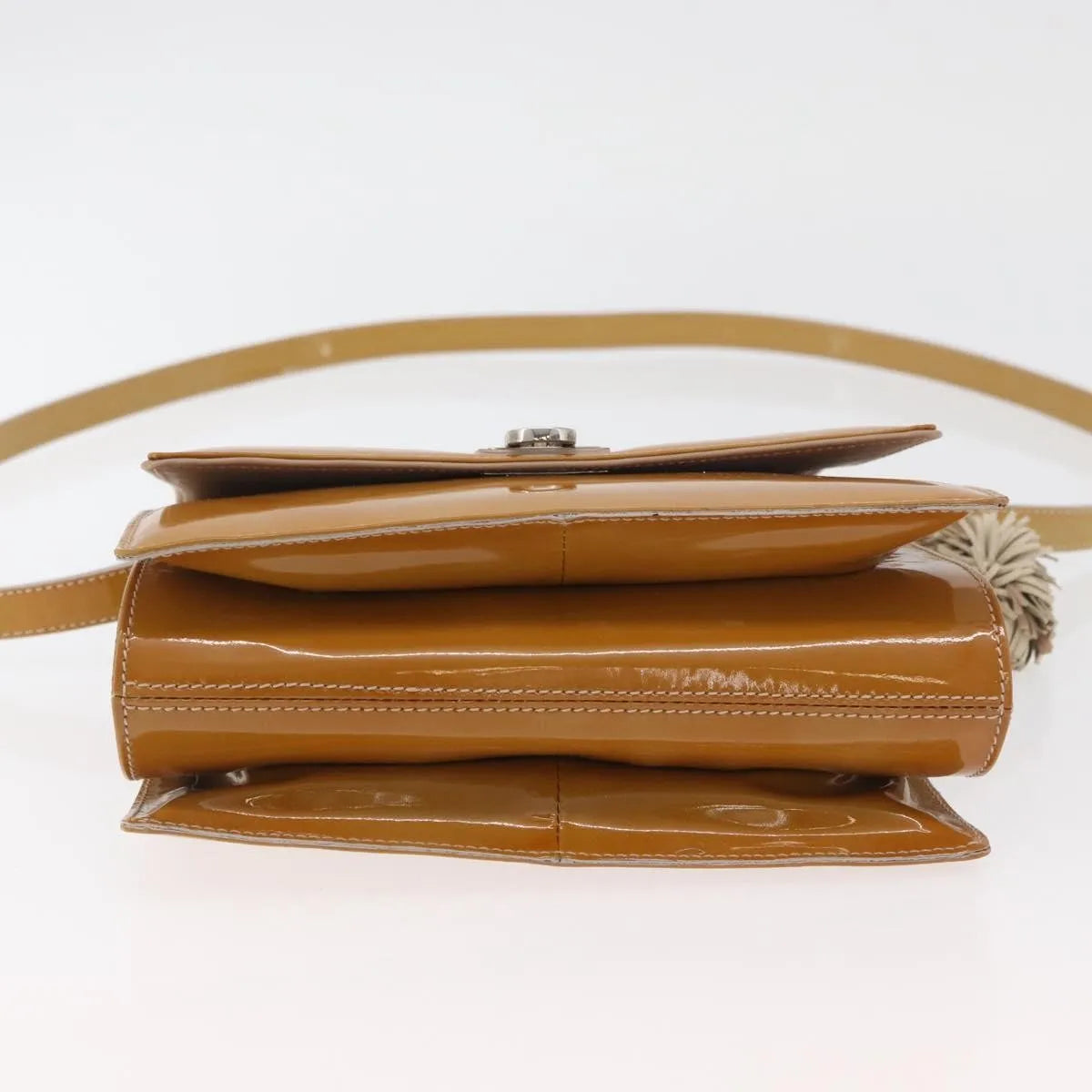 Salvatore Ferragamo Gancini Patent Leather, Beige, Patent Leather, Handbag