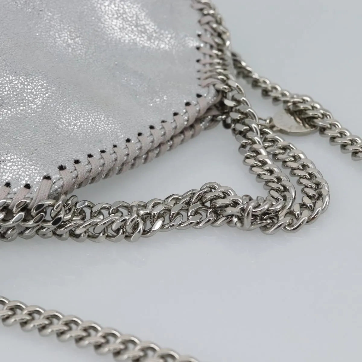 Stella McCartney Falabella Fold Over Faux Leather, Silver, Polyester, Shoulder Bag