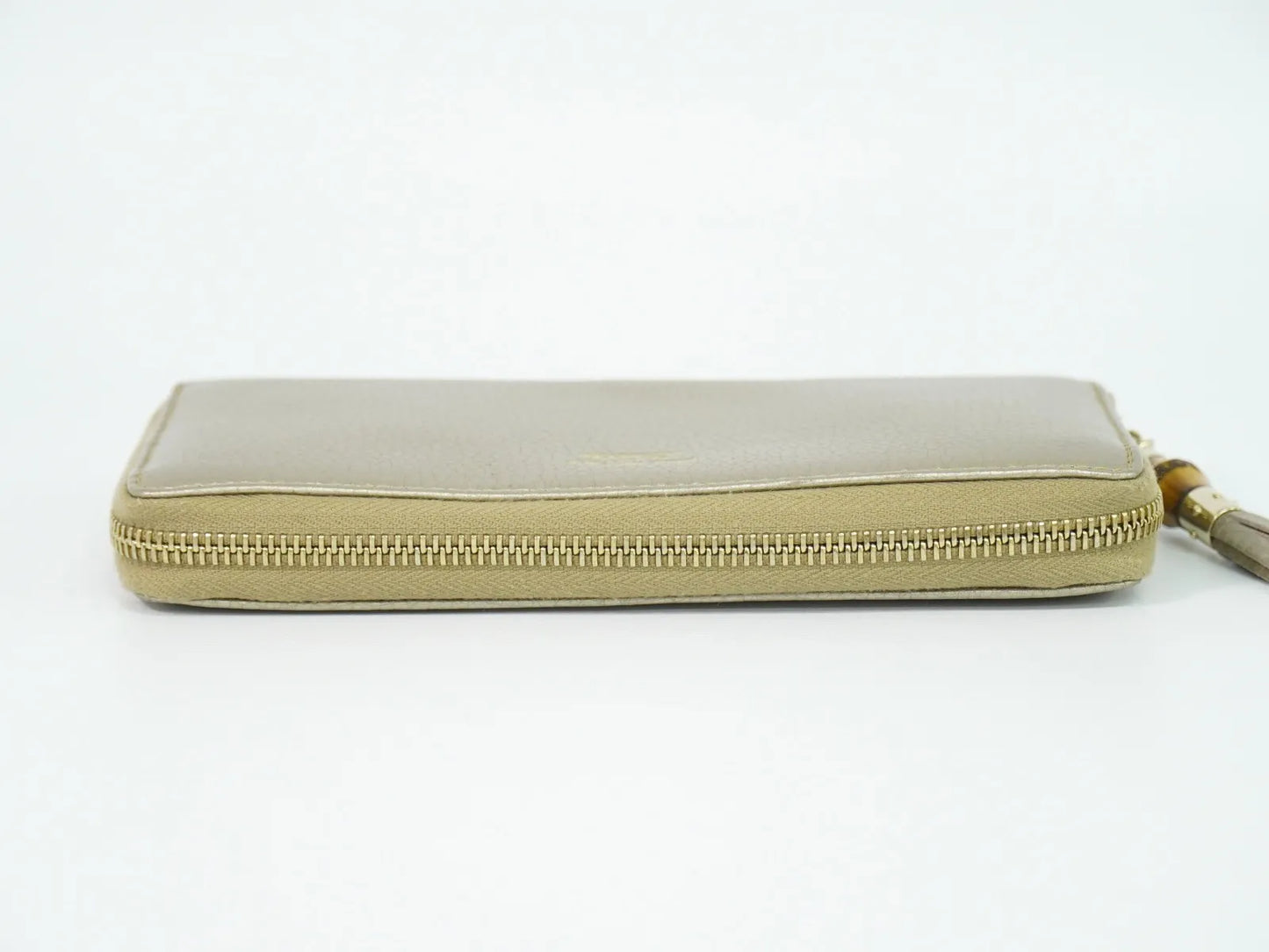 Gucci Bamboo Tassel Zip Leather, Gold, Leather, Wallet