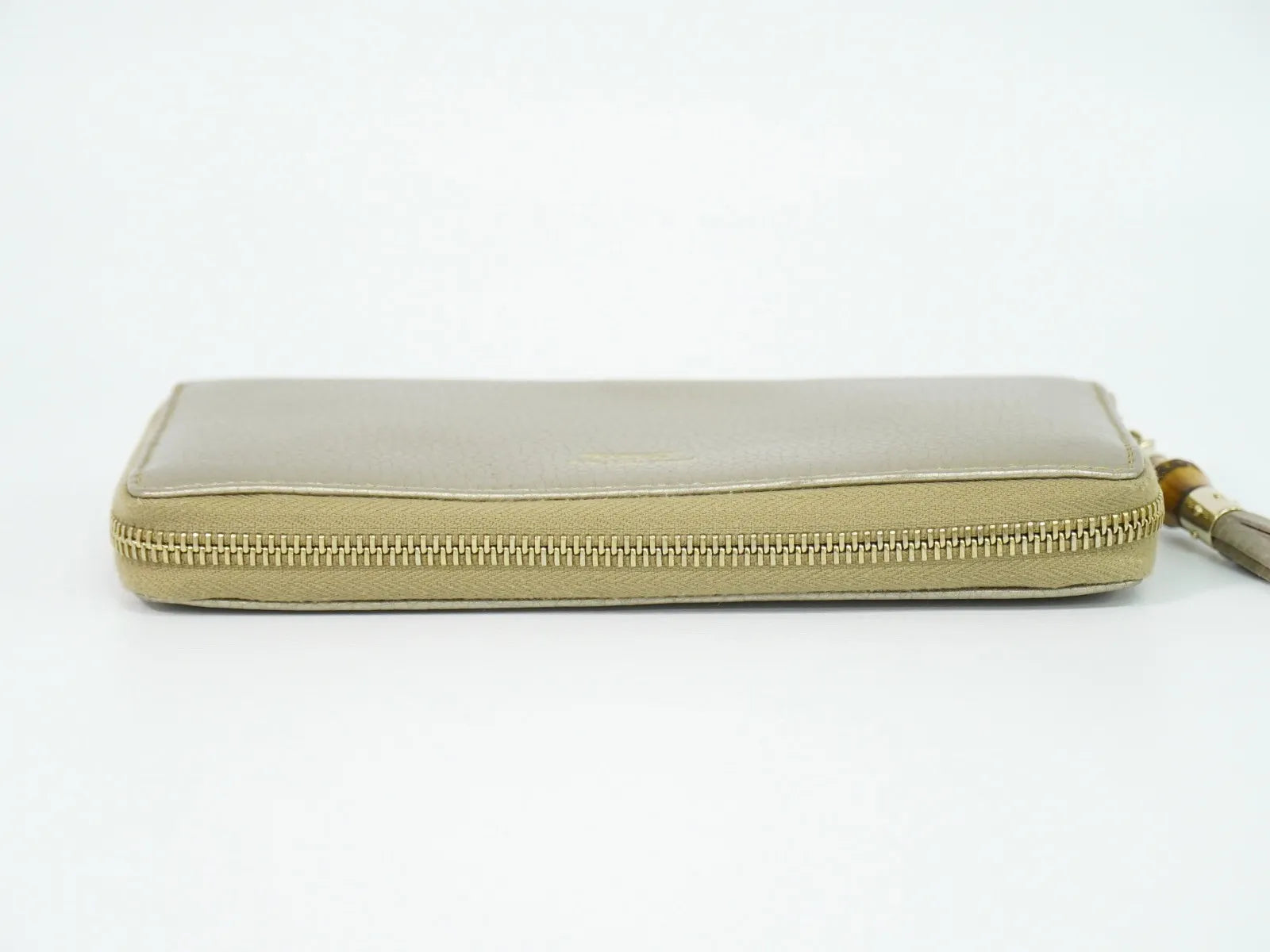 Gucci Bamboo Tassel Zip Leather, Gold, Leather, Wallet