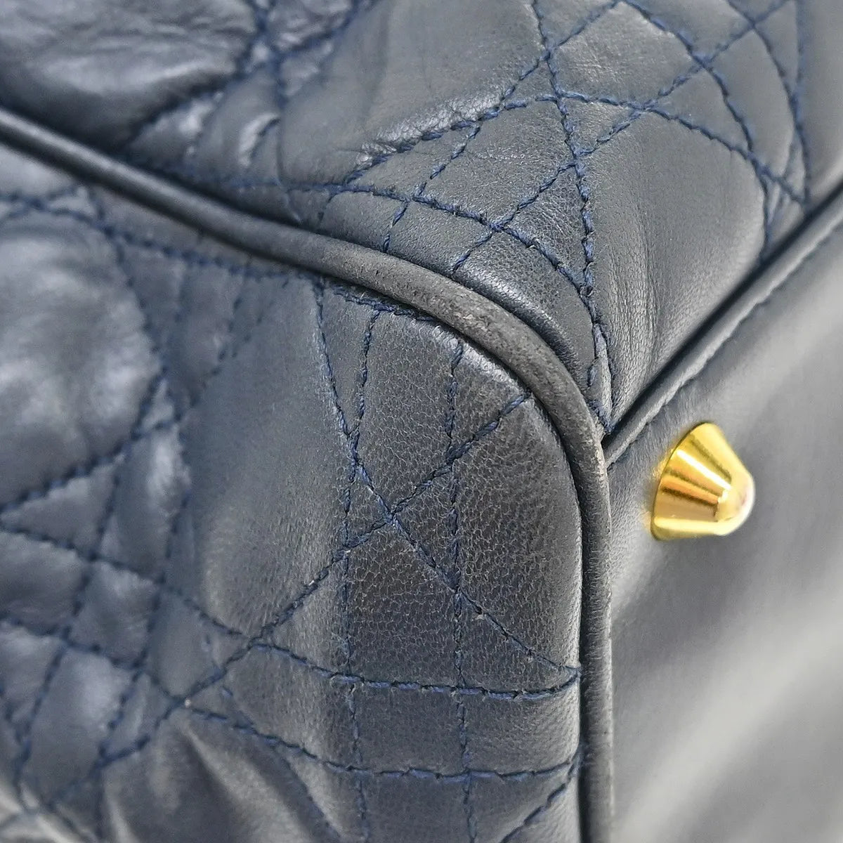 Christian Dior Lady Dior Soft Satchel Cannage Quilt Lambskin, Navy, Leather, Tote Bag