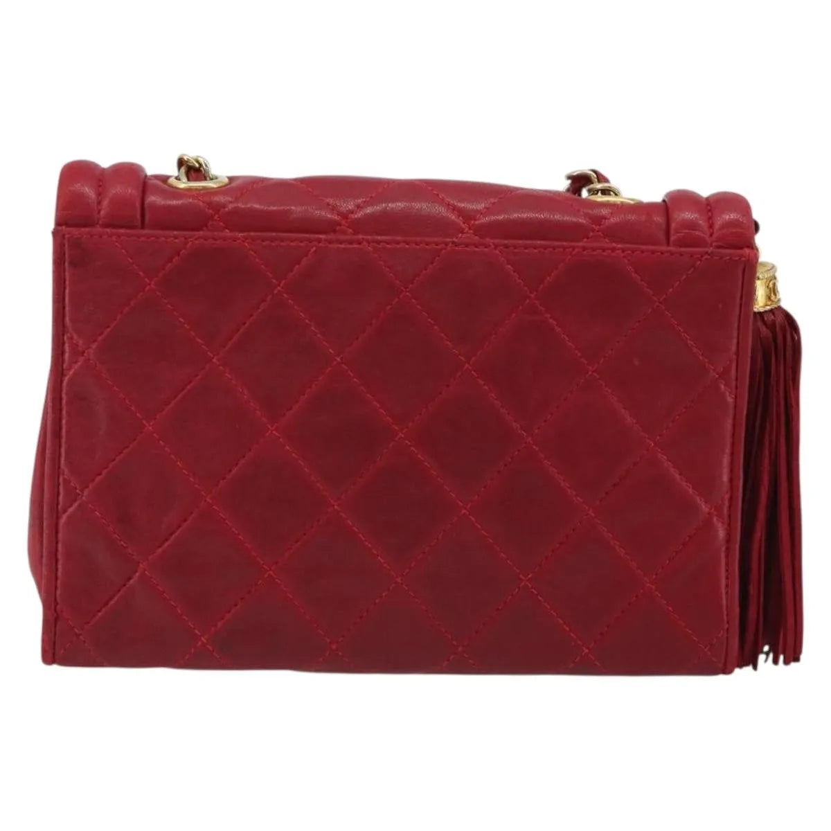 Chanel Vintage Tassel Flap Quilted Lambskin, Red, Leather, Shoulder Bag