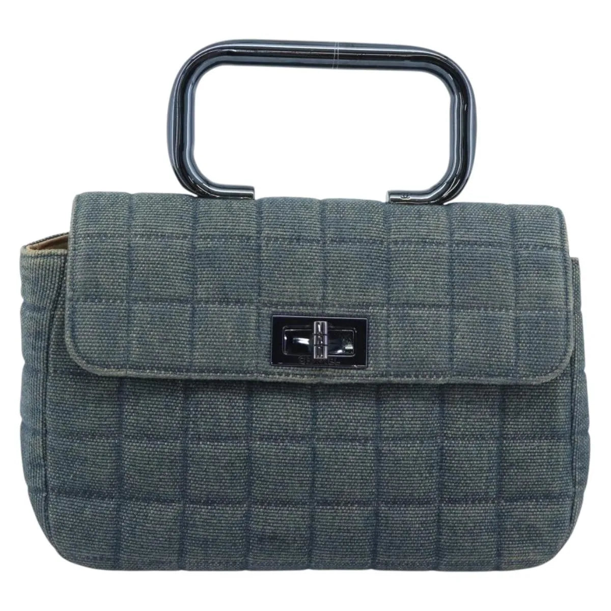 Chanel Chocolate Bar Mademoiselle Top Handle Quilted Denim, Blue, Canvas, Handbag
