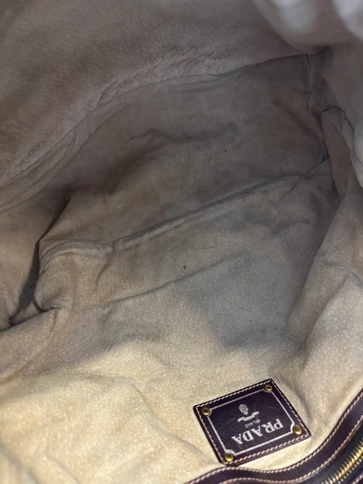 Prada Buckle Tote Vitello Daino, Brown, Leather, Handbag