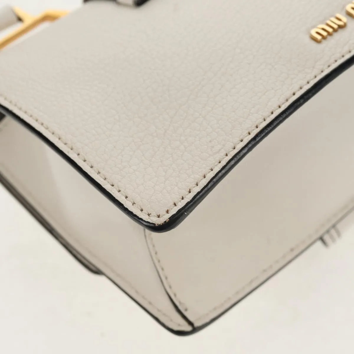 Miu Miu Madras Crystal Buckle Leather, White, Leather, Shoulder Bag