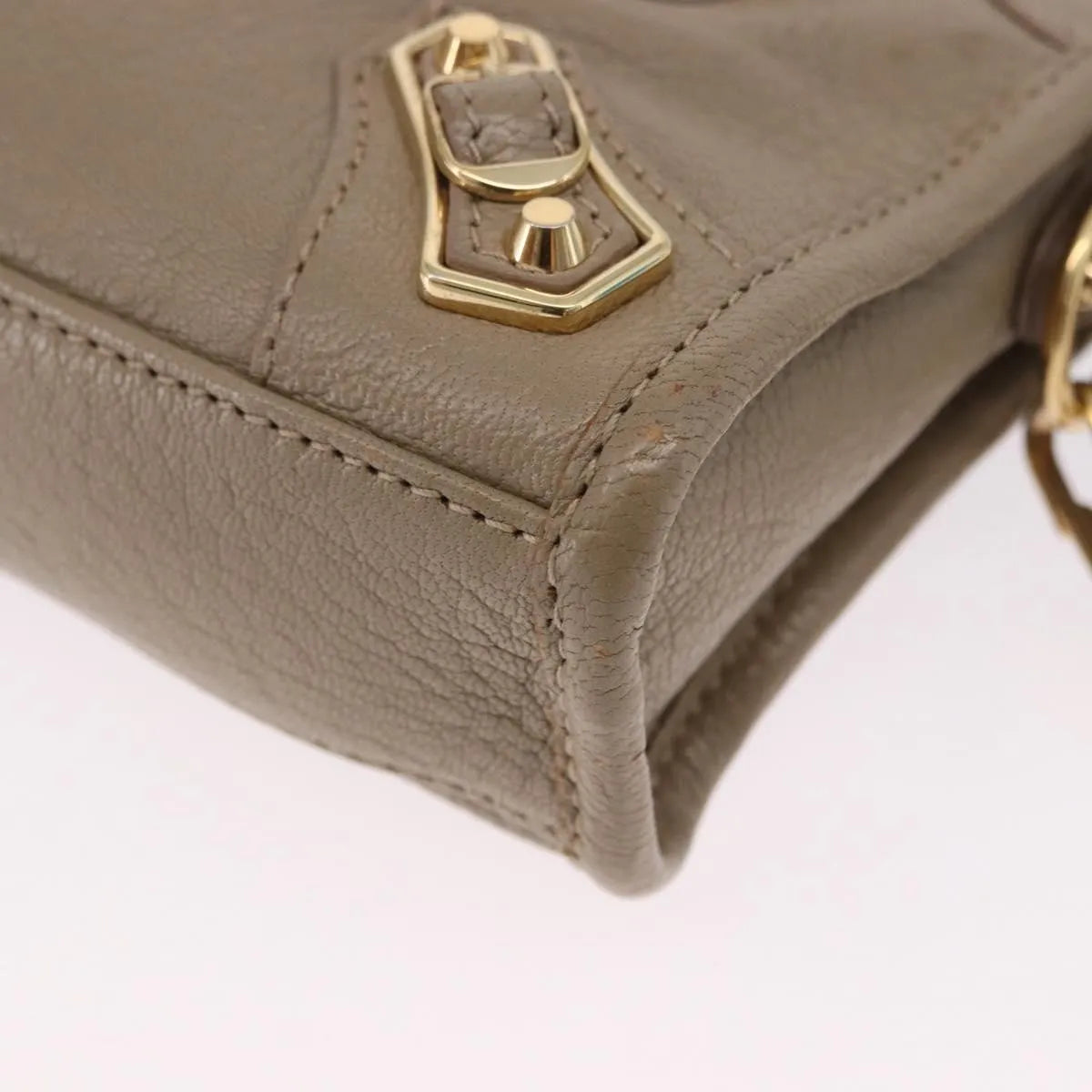 Balenciaga City Classic Studs Leather, Beige, Leather, Handbag