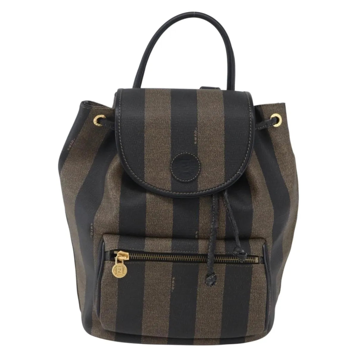 Fendi Vintage Pequin Logo Coated Canvas, Brown, Canvas, Backpack