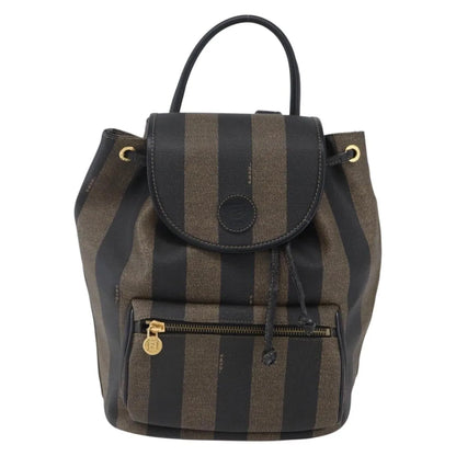Fendi Vintage Pequin Logo Coated Canvas, Brown, Canvas, Backpack