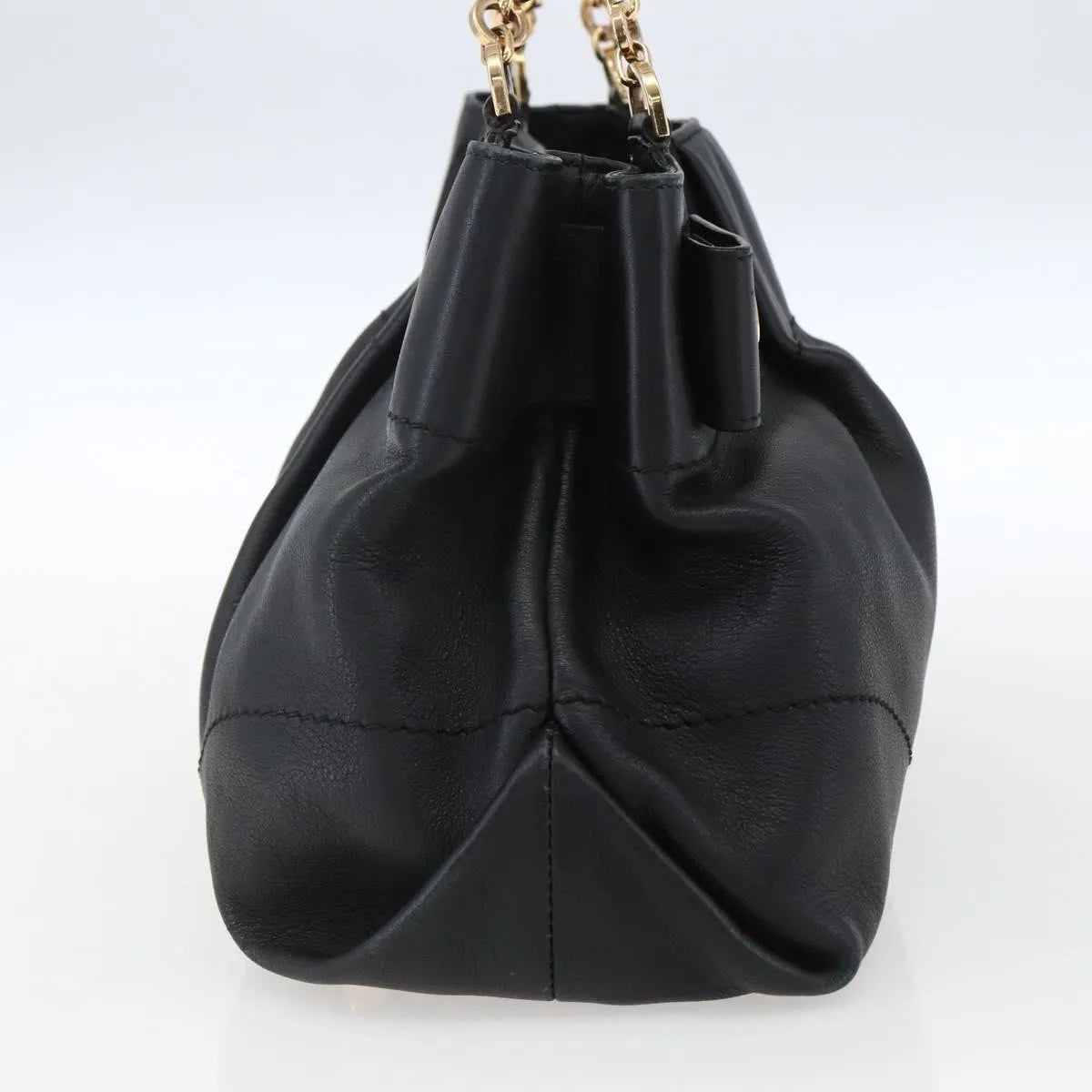 Salvatore Ferragamo W Chain Tote Leather, Black, Leather, Handbag