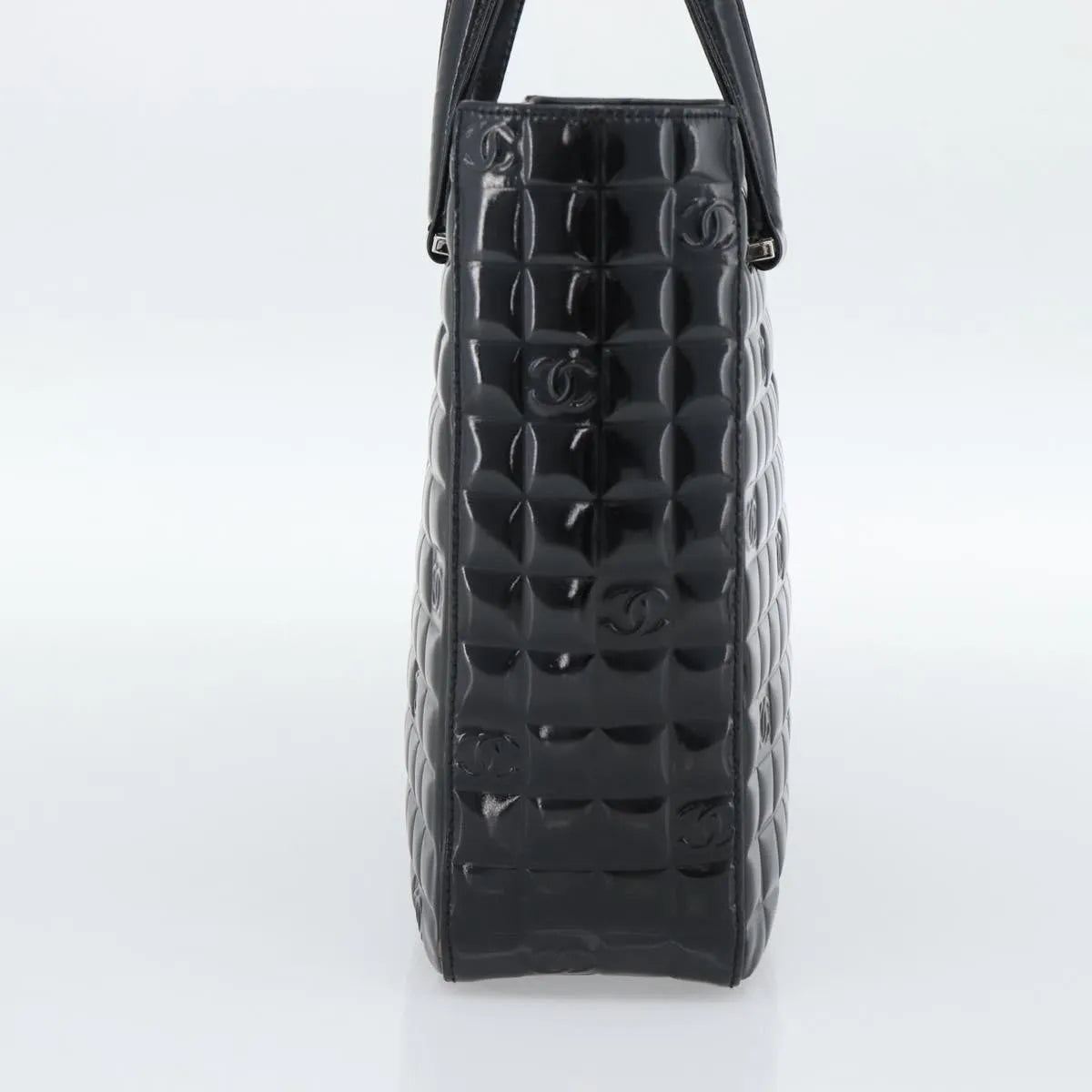 Chanel Chocolate Bar CC Tote Quilted Patent, Black, Patent Leather, Tote Bag