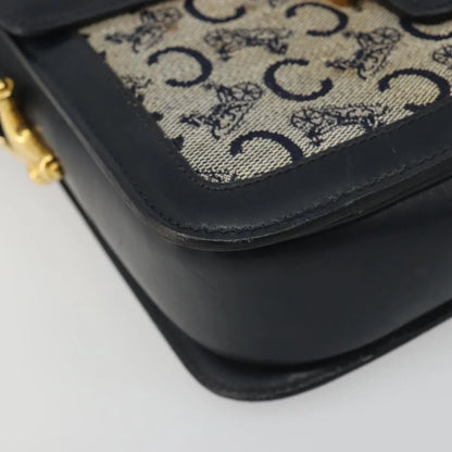 Celine Vintage Horse Carriage C Macadam Canvas and Leather, Navy, Canvas, Shoulder Bag
