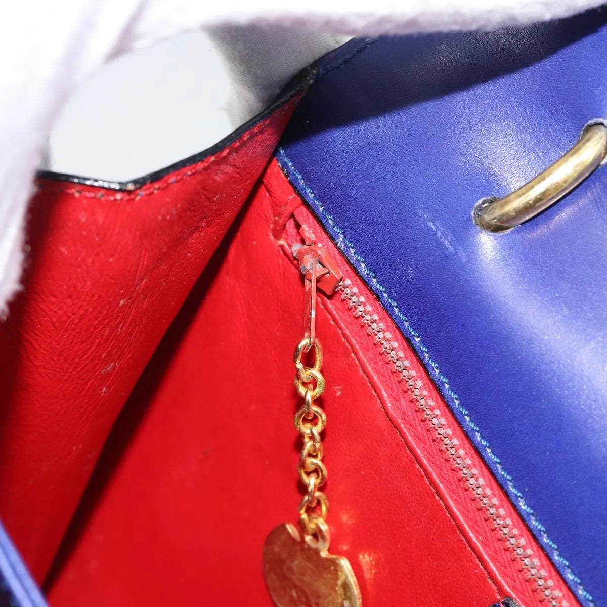 Celine Vintage Carriage Top Handle Leather, Blue, Leather, Handbag