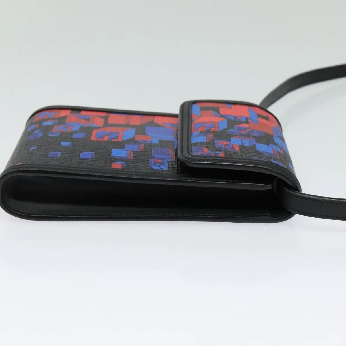 Gucci Flap Printed Coated Canvas, Black, PVC, Shoulder Bag