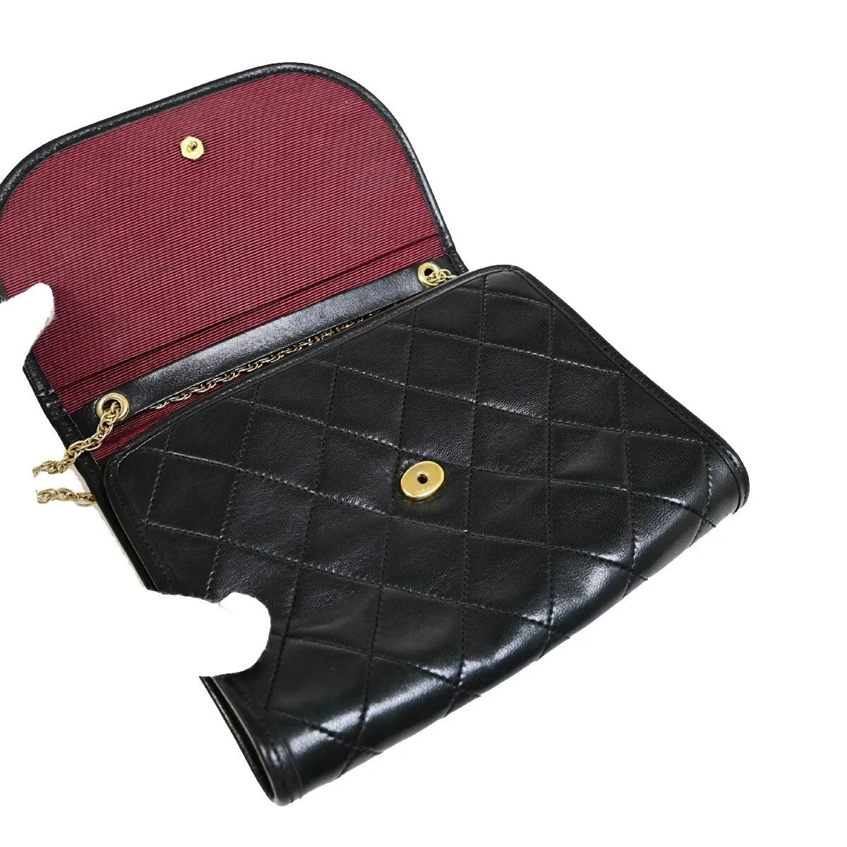 Chanel Vintage Round Flap Quilted Lambskin, Black, Leather, Handbag