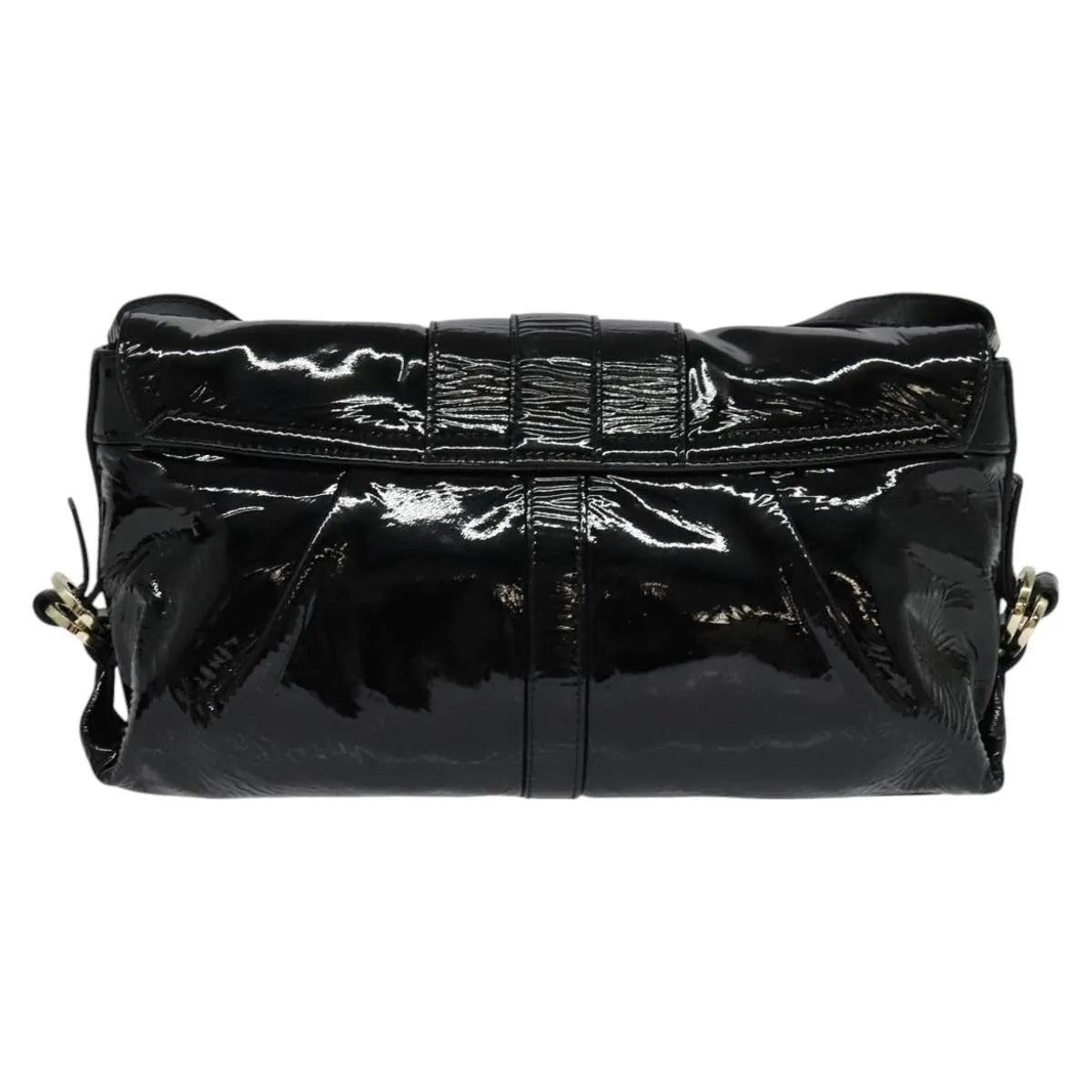 Bvlgari Chandra Flap Enamel, Black, Patent Leather, Shoulder Bag