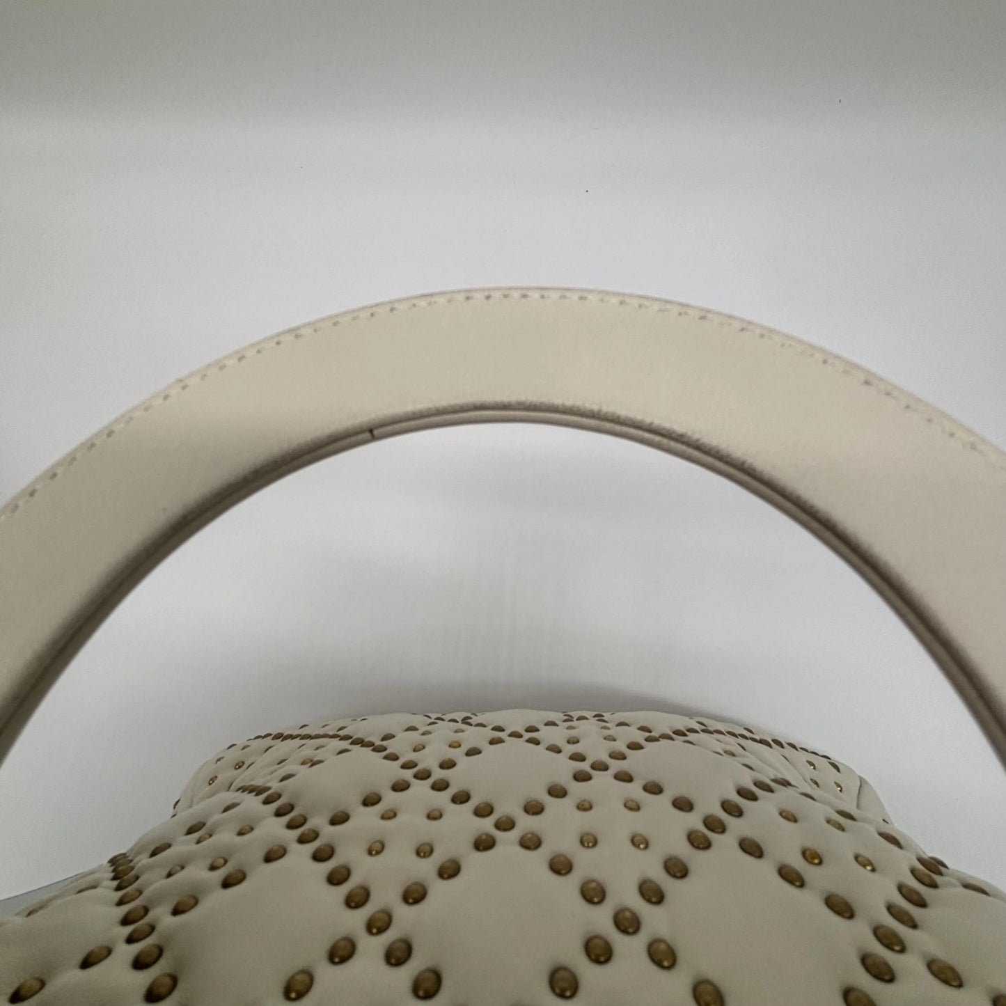 Christian Dior Lady Dior Studded Studded Cannage, White, Calfskin, Crossbody Bag