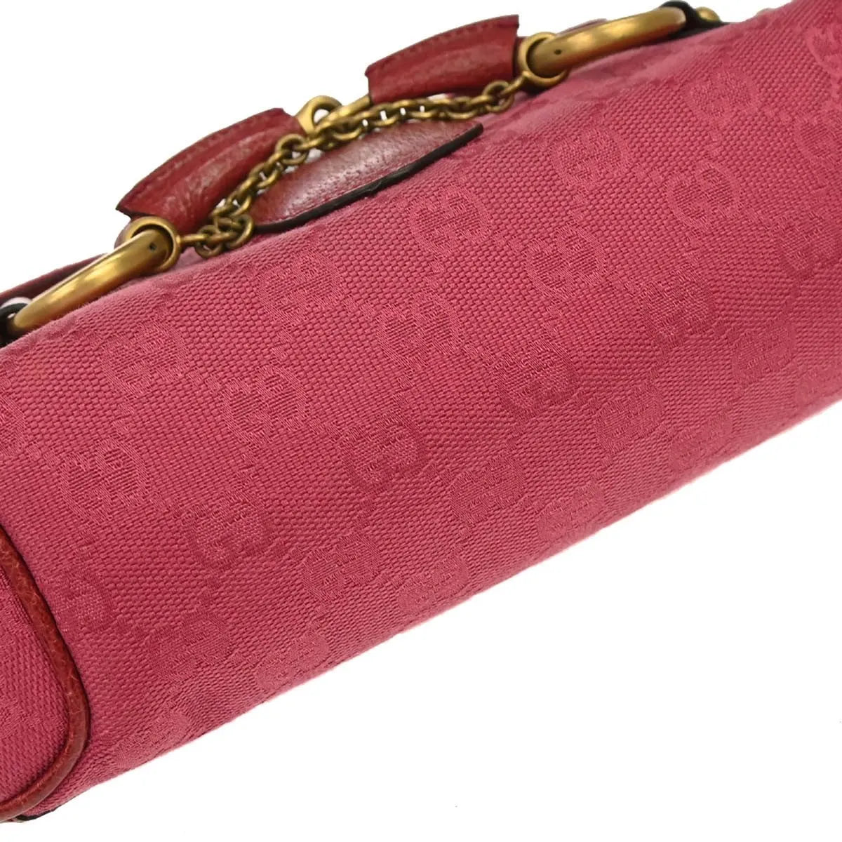 Gucci Horsebit Web Flap GG Canvas and white leather, Pink, Canvas, Shoulder Bag