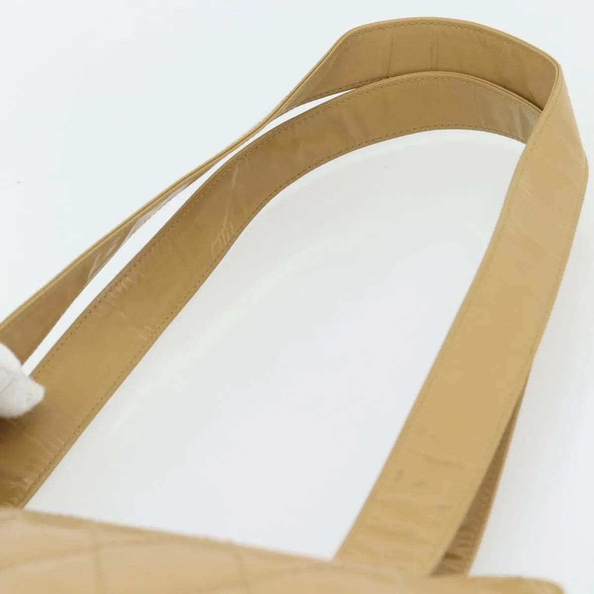 Chanel Vintage Front Pocket Leather, Beige, Patent Leather, Shoulder Bag