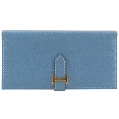 Hermes Bearn Epsom, Blue, Leather, Wallet