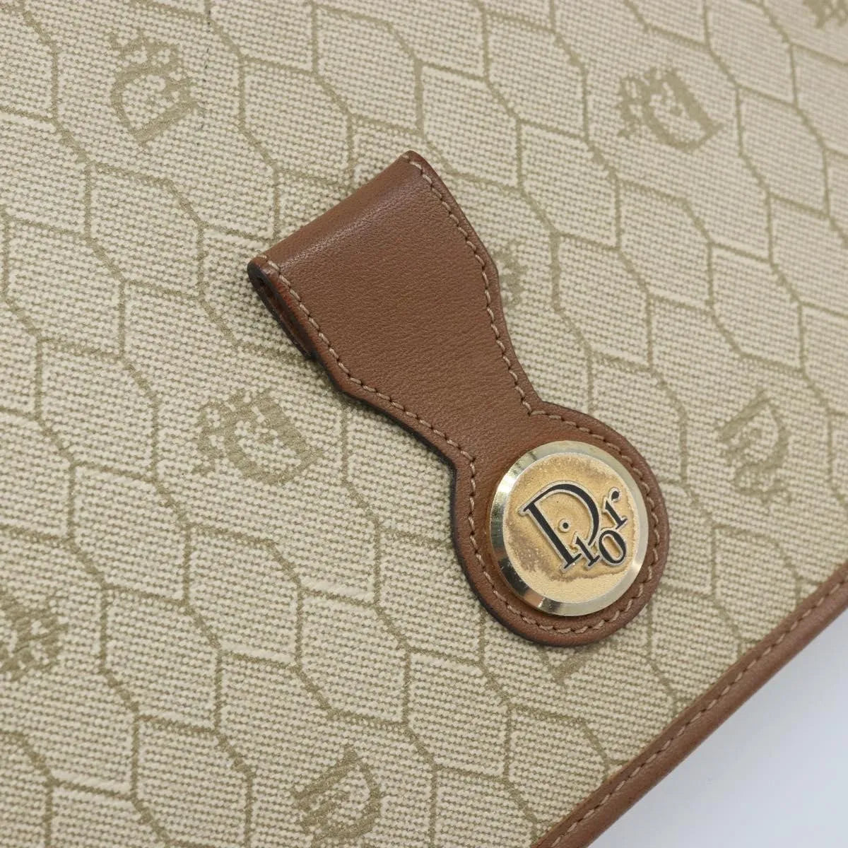 Christian Dior Vintage Honeycomb chain Canvas, Beige, Canvas, Shoulder Bag