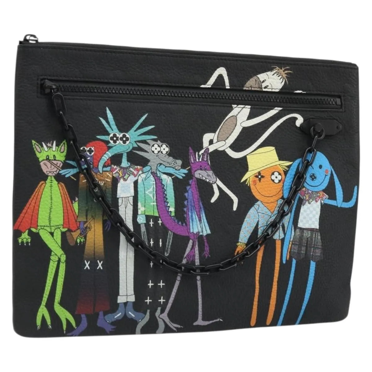 Louis Vuitton LV Friends A4 Printed Monogram Taurillon Leather, Black, Canvas, Clutch
