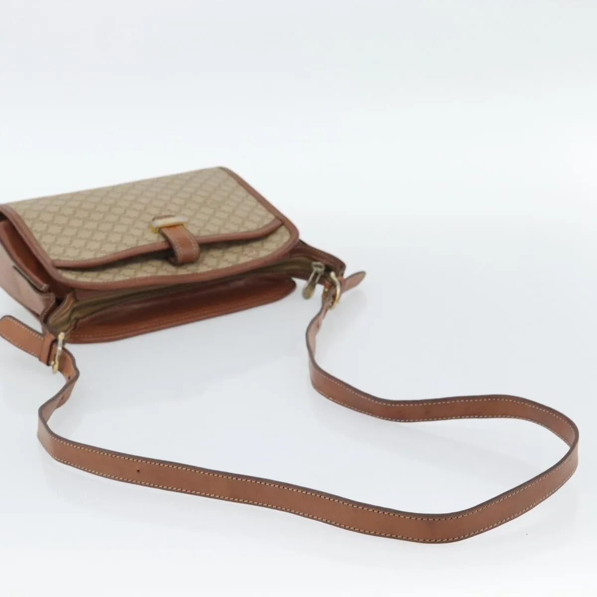 Celine Vintage Macadam Canvas and Leather, Beige, Canvas, Shoulder Bag