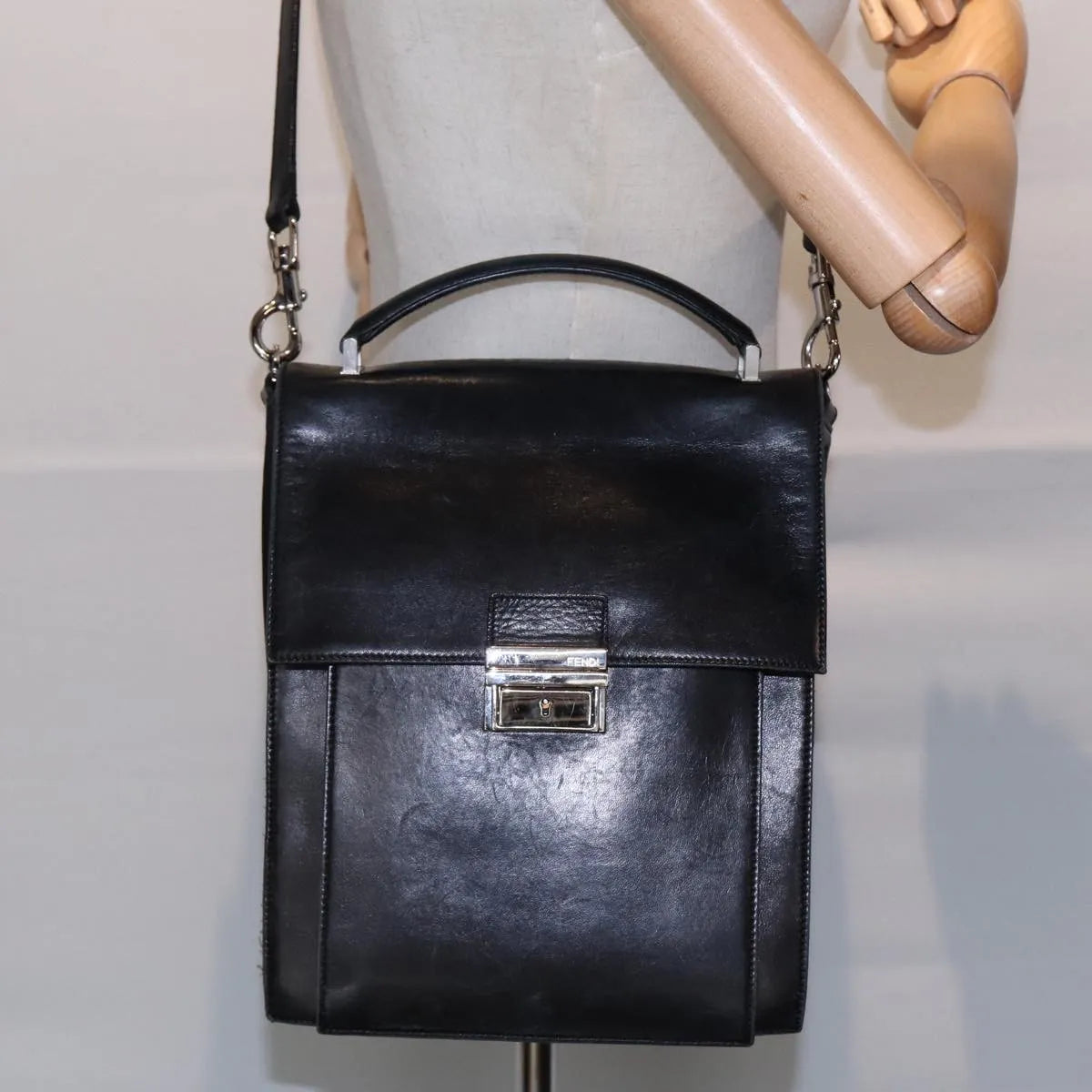 Fendi Vintage Leather, Black, Leather, Handbag