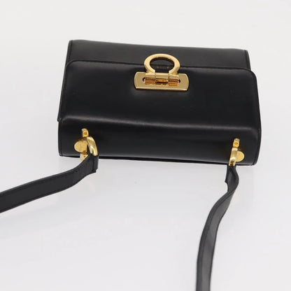 Salvatore Ferragamo Gancini Flap Leather, Black, Leather, Shoulder Bag