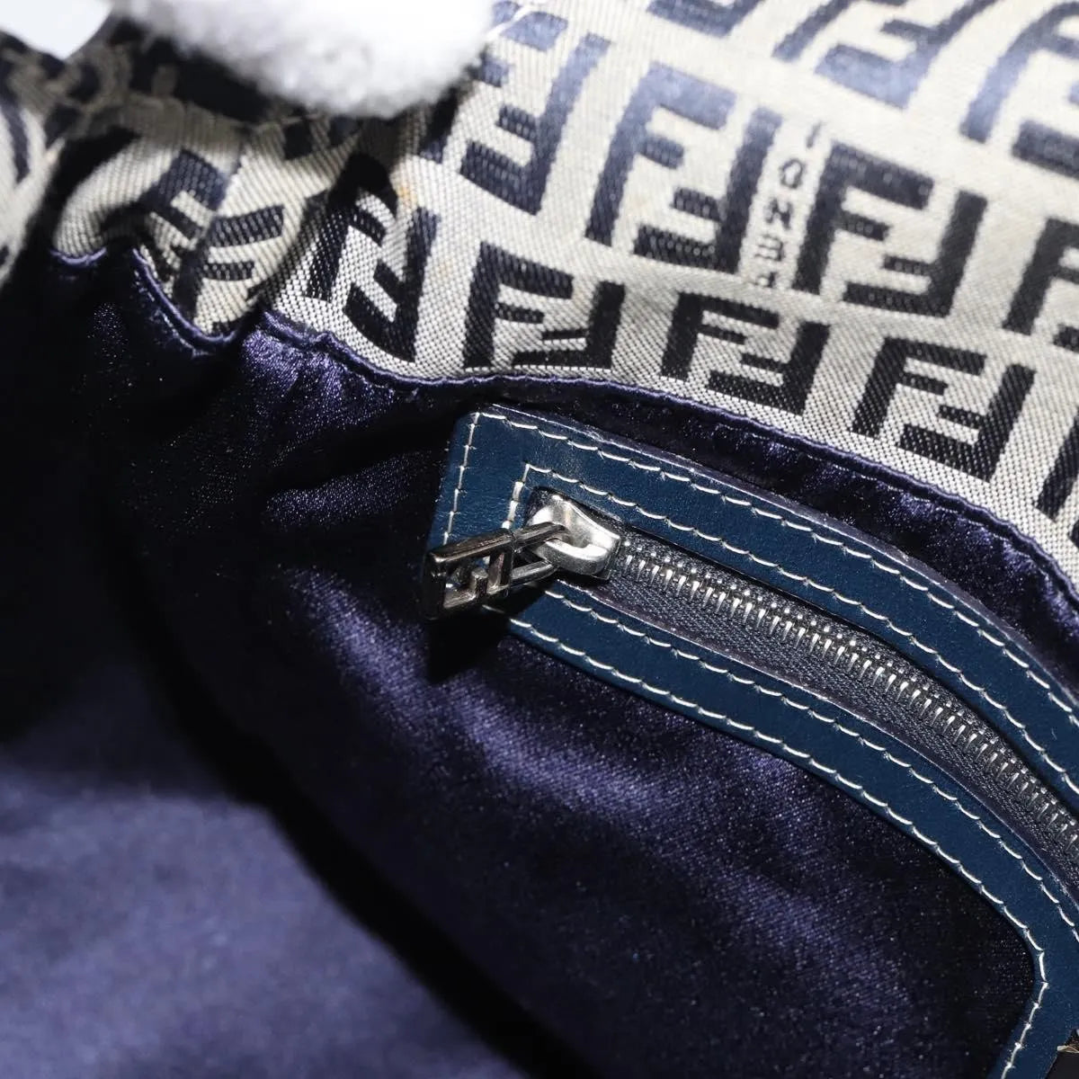 Fendi Zucchino Canvas Mamma Baguette canvas, Navy, Canvas, Shoulder Bag