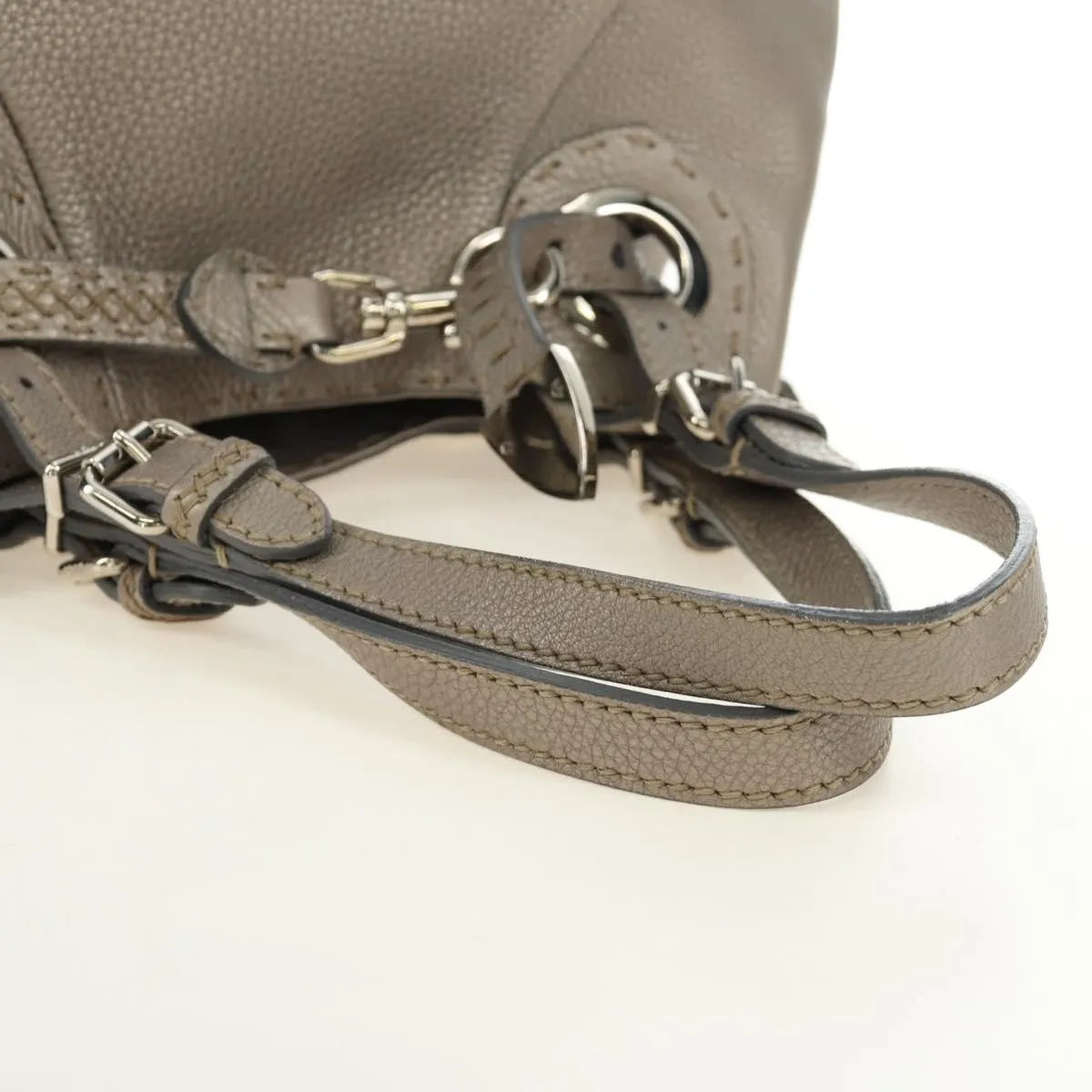 Fendi Selleria Pomodorino Leather, Gray, Leather, Tote Bag
