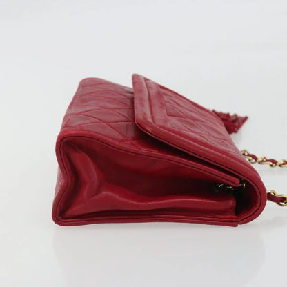 Chanel Vintage Tassel Flap Quilted Lambskin, Red, Leather, Shoulder Bag