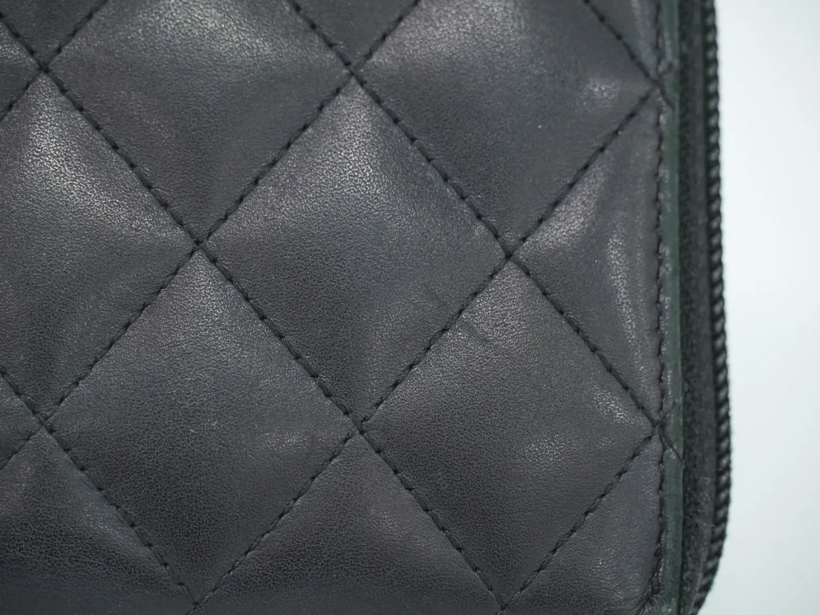 Chanel Cambon Zip Around Quilted Lambskin, Black, Leather, Wallet