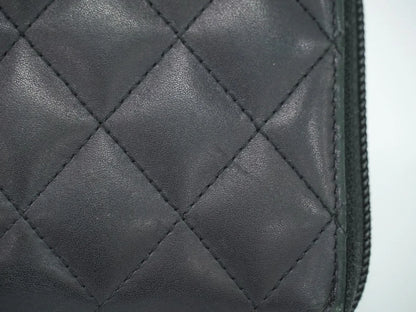 Chanel Cambon Zip Around Quilted Lambskin, Black, Leather, Wallet