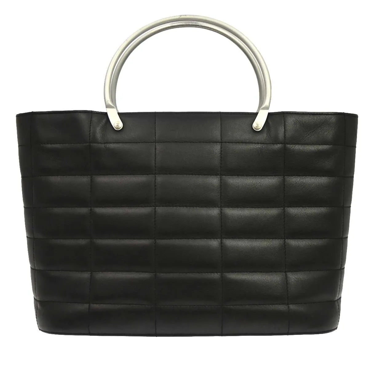 Chanel Vintage Chocolate Bar Tote Quilted Leather, Black, Leather, Tote Bag
