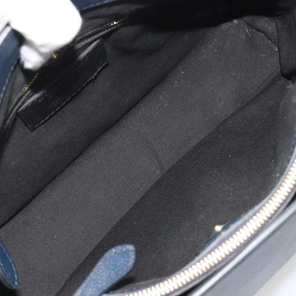 Burberry Banner Tote Leather and House Check Canvas, Navy, Leather, Handbag