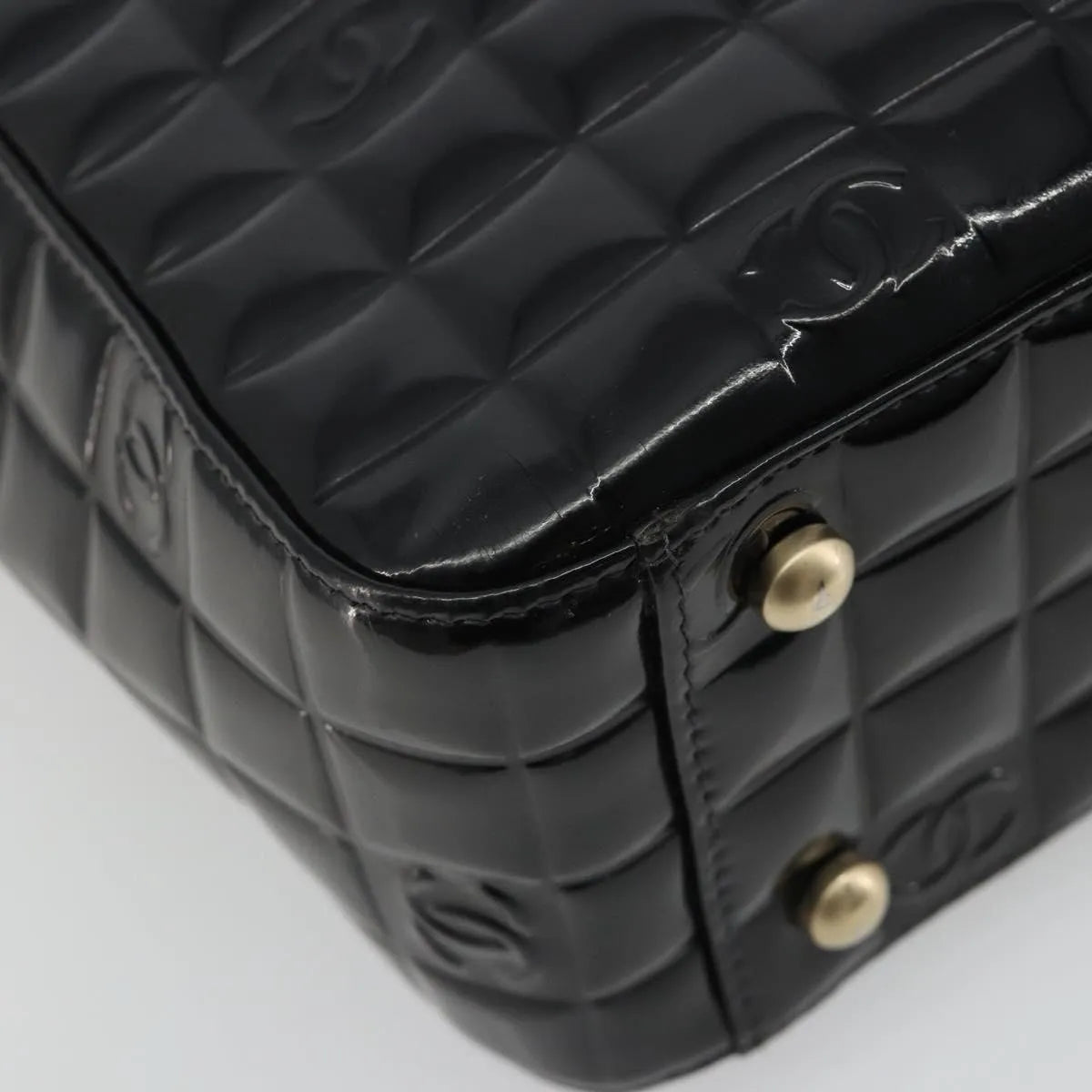 Chanel Chocolate Bar CC Tote Quilted Patent, Black, Patent Leather, Tote Bag