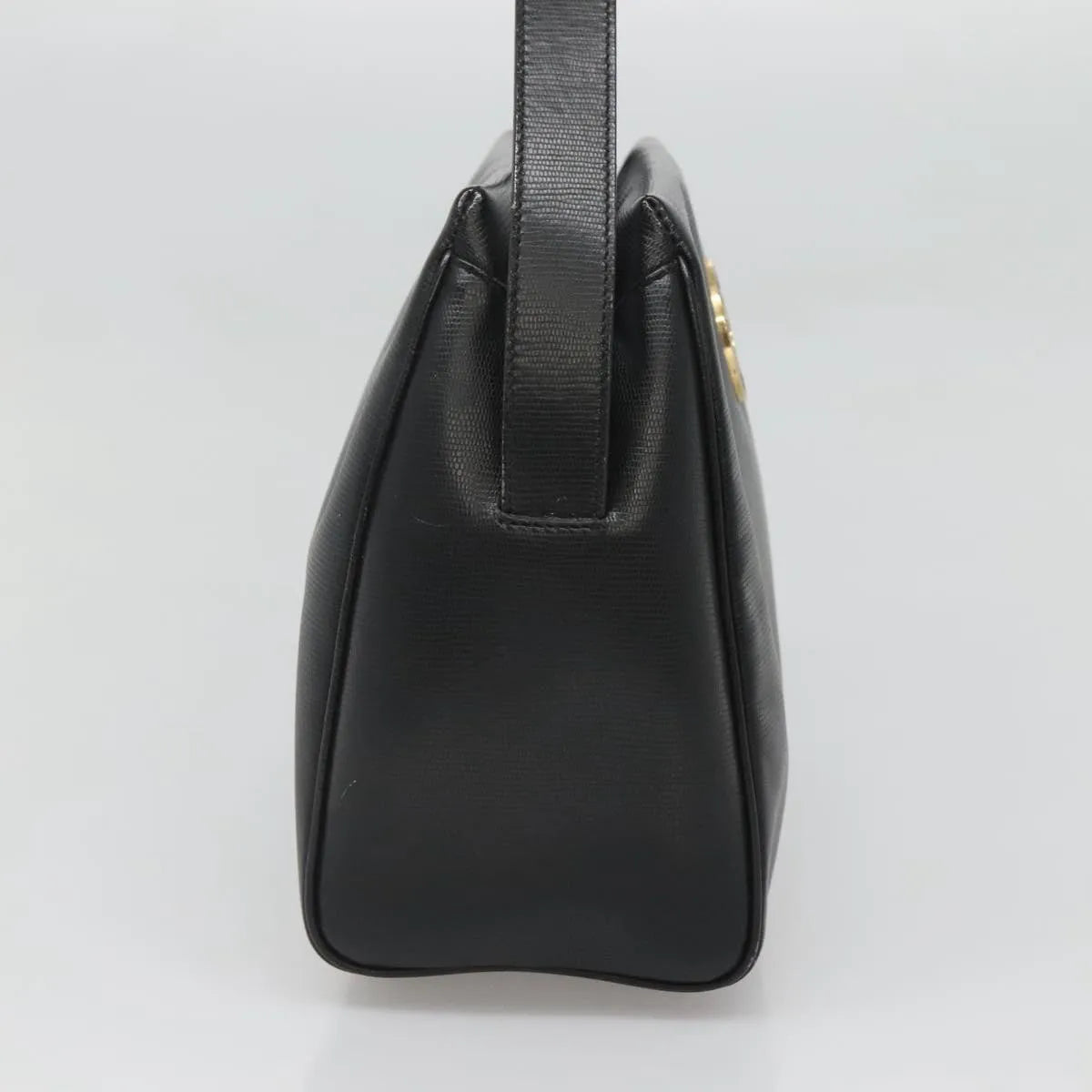 Celine Circle Logo Leather, Black, Leather, Handbag