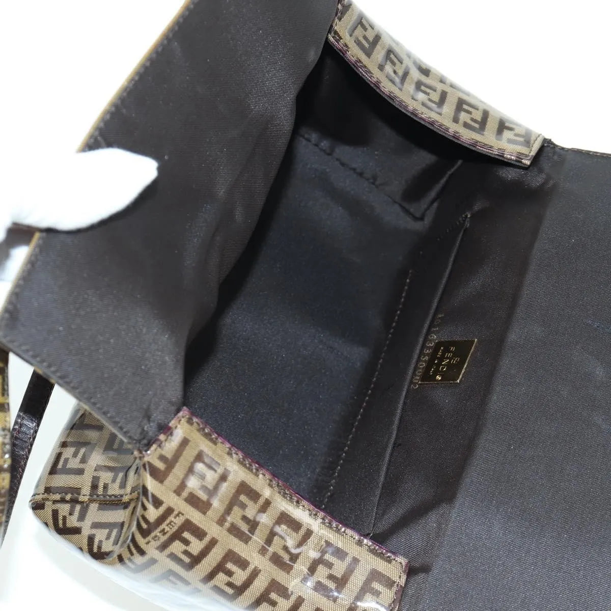 Fendi Mamma Baguette Zucca patent leather, Brown, Canvas, Shoulder Bag