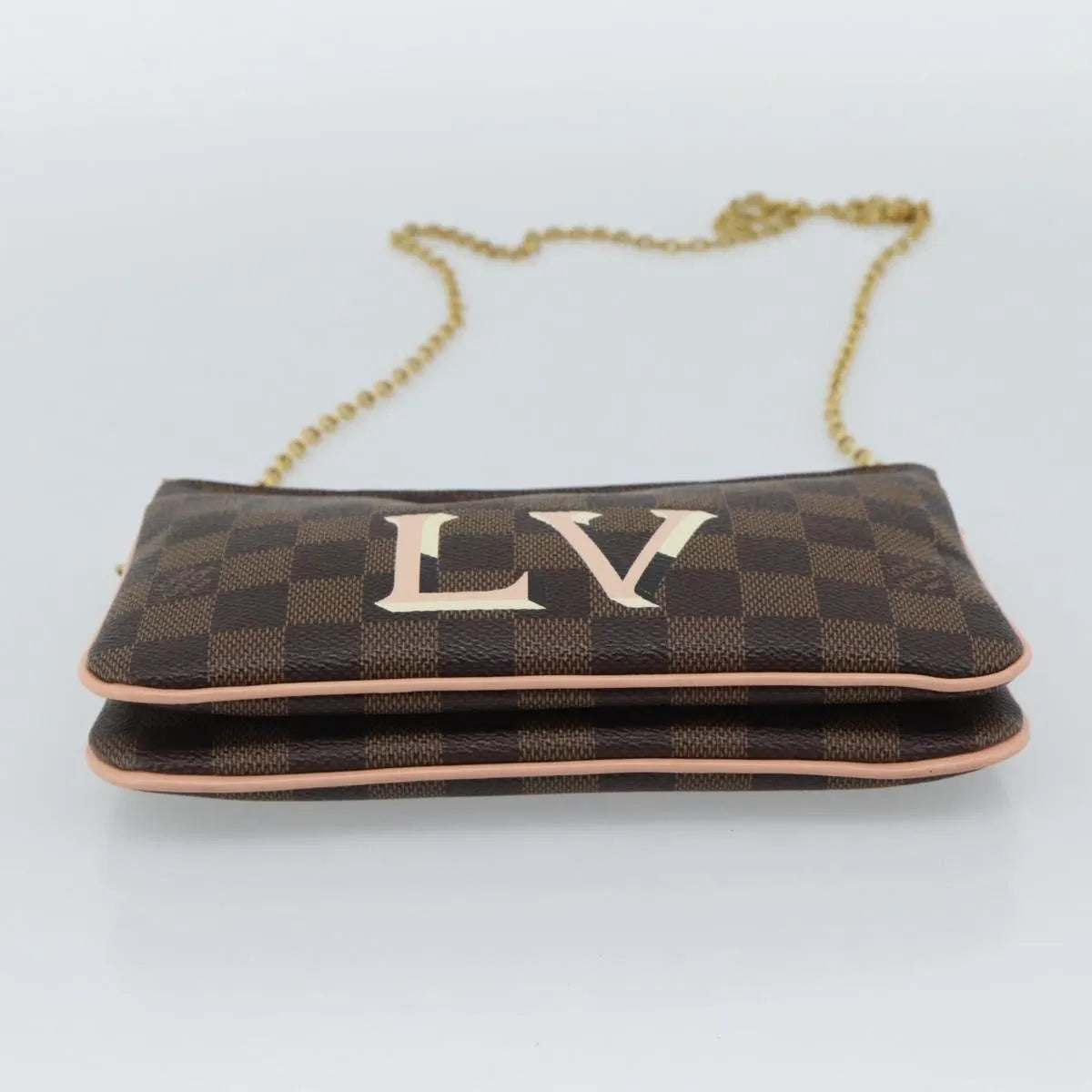 Louis Vuitton Double Zip Pochette Damier, Brown, Canvas, Clutch