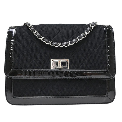 Chanel Reissue Flap Quilted Jersey with Patent, Black, Canvas, Shoulder Bag