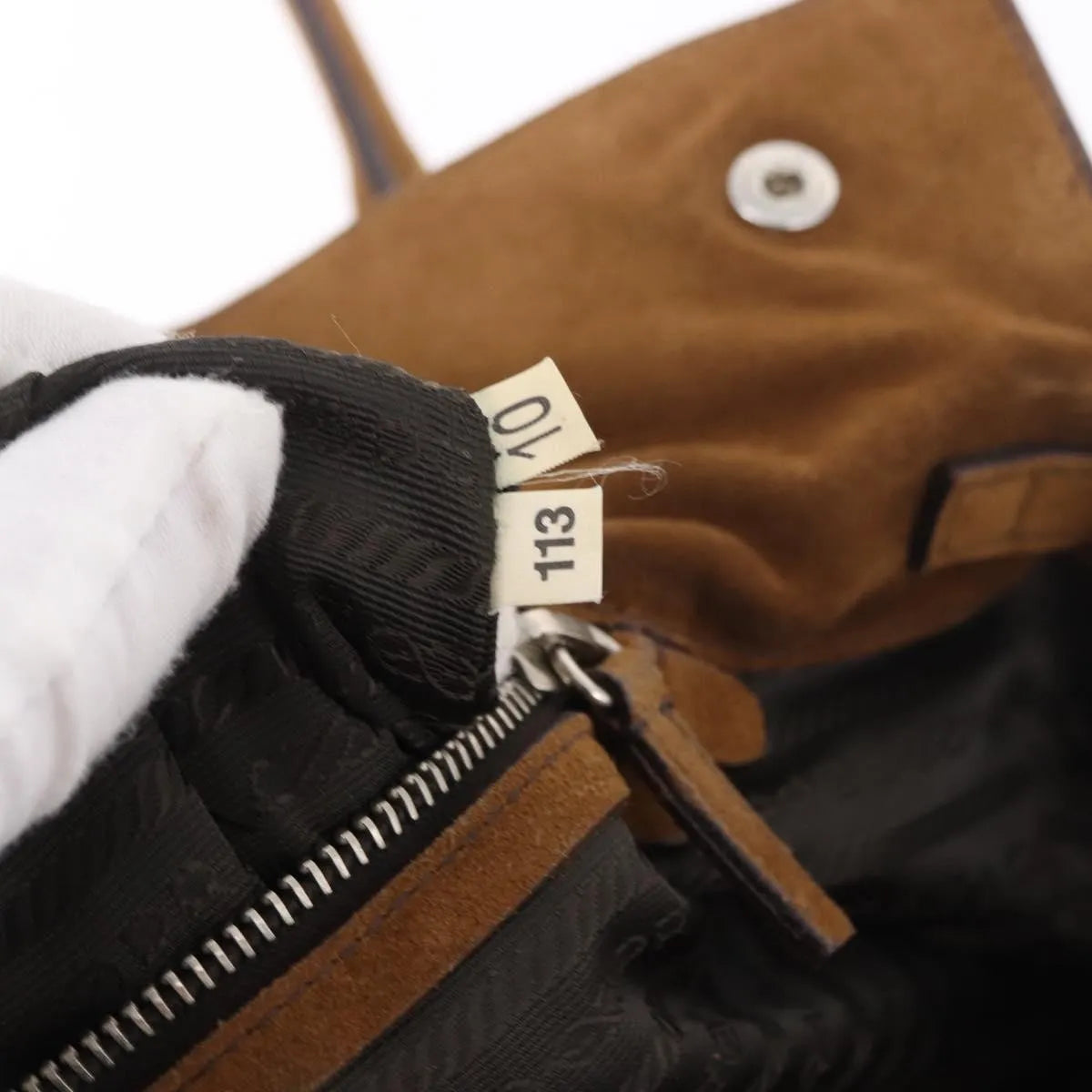 Prada Pushlock Tote Suede, Brown, Suede, Handbag