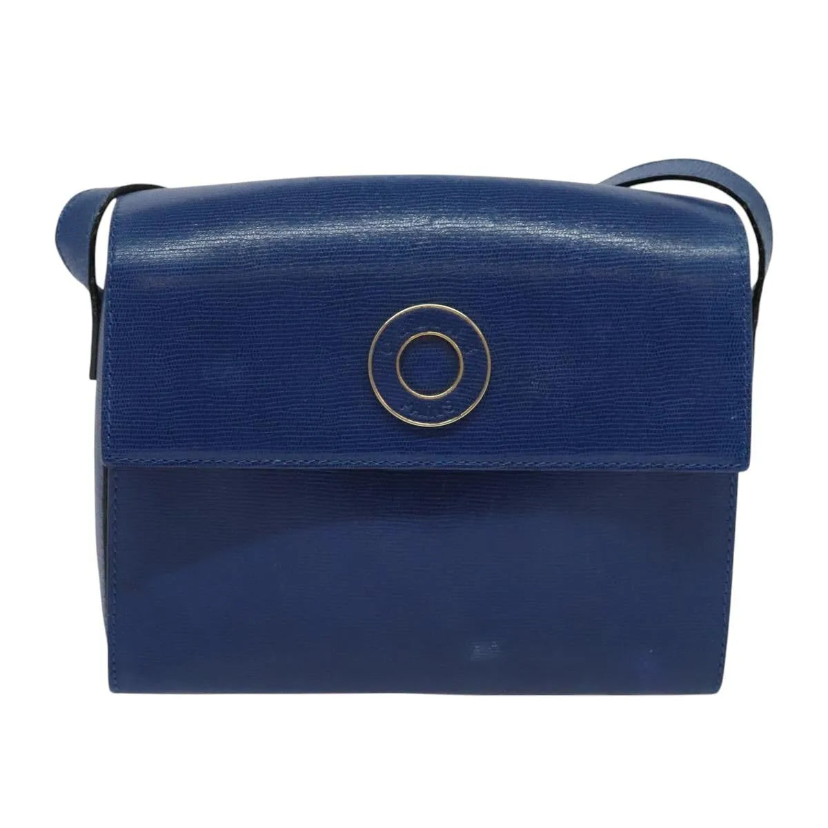 Celine Vintage Circle Logo Leather, Blue, Leather, Shoulder Bag