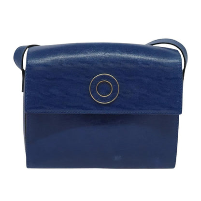 Celine Vintage Circle Logo Leather, Blue, Leather, Shoulder Bag