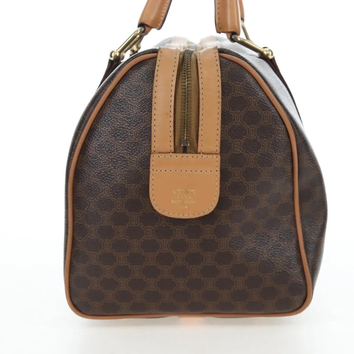 Celine Vintage Macadam Boston Canvas and Leather, Brown, PVC, Handbag