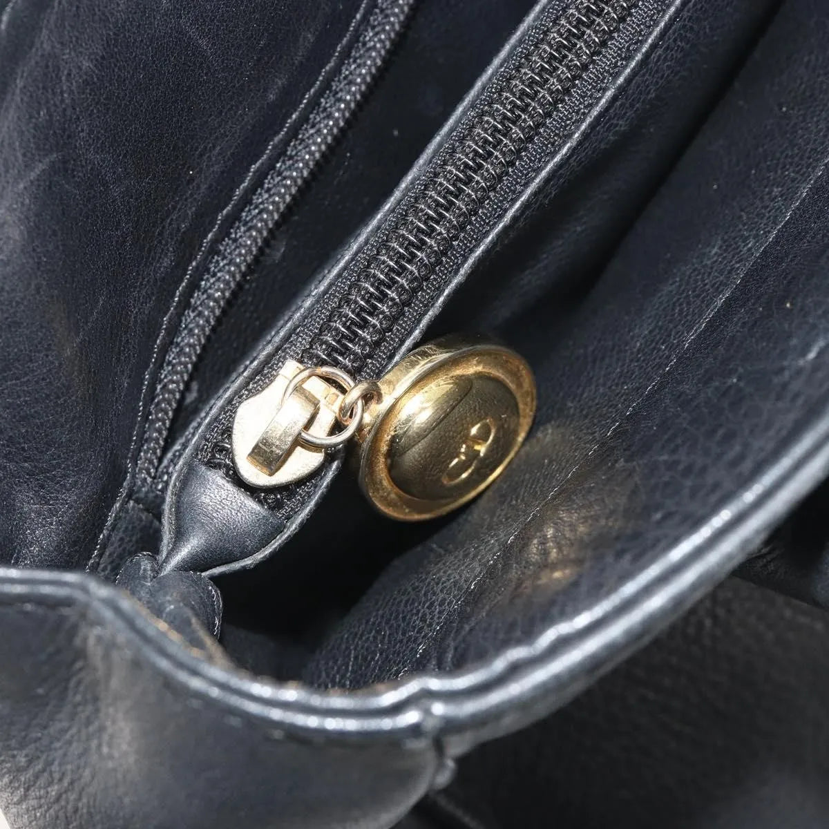 Christian Dior Vintage CD Logo Tote Leather, Black, Leather, Handbag